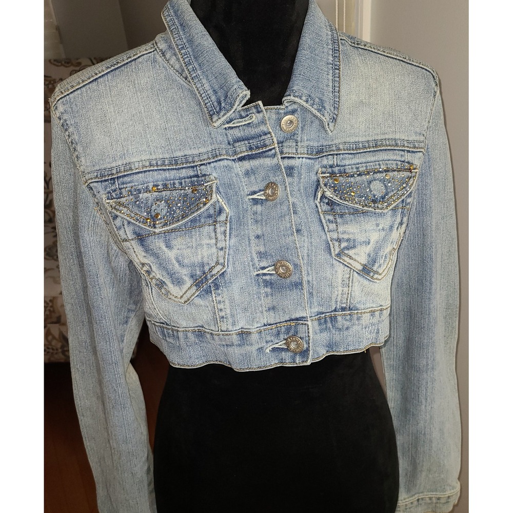 Blue Jean Cropped Denim Jacket with Stud Decorations by American Blue Jrs  M